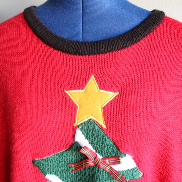 Women's Red/Green Ugly Christmas Tree Sweater ~L~ - Picture 3 of 7